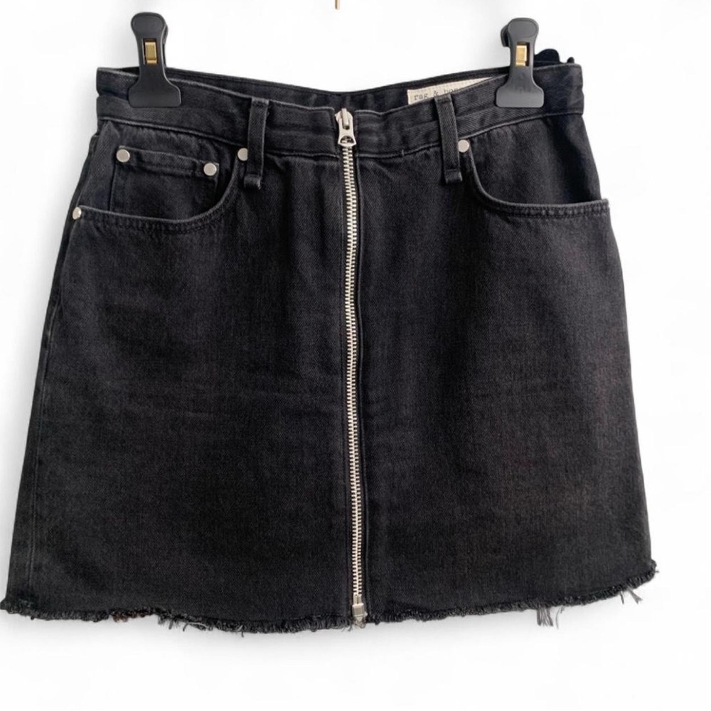 Rag & bone Black Front Zip Mini Denim Skirt size 26 denim skirt Y2K